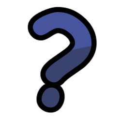a blue question mark with black outline.